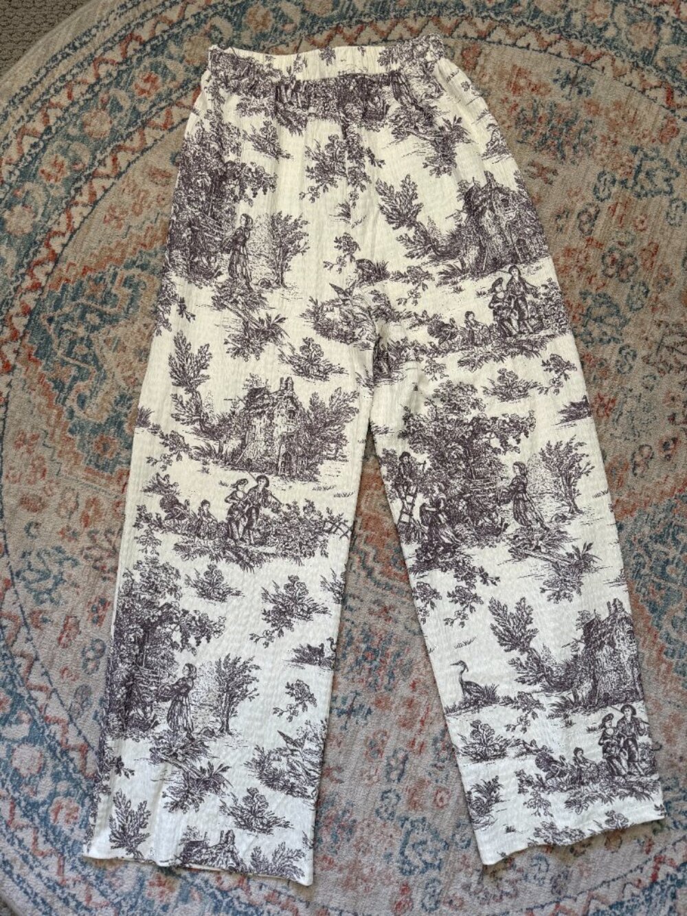 Cider Toile De Jouy Wide Leg Trousers : Small - Picture 5 of 7